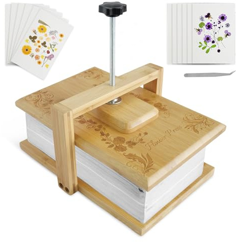 Whemyreat Prensa de encuadernación de madera, juego de conservación para plantas de flores prensadas, prensa de papel, prensa de encuadernación con 6 piezas de papel absorbente, 1 pinzas (blanco)