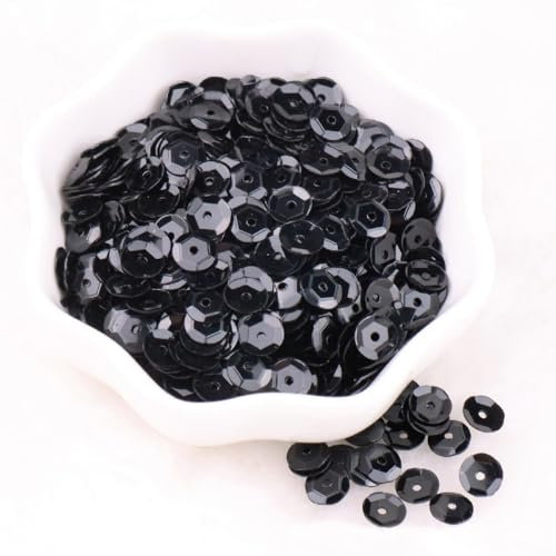 Blausky 1000 Stück（ca.10g） Lose Pailletten zum Basteln,Pailletten aus PVC mit Löchern,Runde Bestickte Pailletten,6 mm Glitzer Pailletten zum Aufnähen Aufkleben Auffädeln DIY Kunsthandwerk,Schwarz