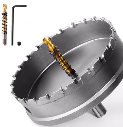 GPtzlei Sega a Tazza in Carburo TCT per Metallo Pesante, Per Acciaio Inossidabile, Ferro, Leghe, con 2 Punte Centrali e Chiave Esagonale (100mm)