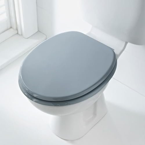 U.saf Addis Wooden Toilet Seat - Grey, Contemporary Wood Effect, Durable Zinc Alloy Hinges, Quick Fit, Stylish Bathroom Accessory