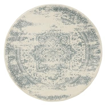benuta Basic Teppich Suki - Kunstfaser - Rund & im Style: Vintage, Orient Style - Pflegeleicht für Wohnzimmer Schlafzimmer, Cream/Mint 2, ø 160 cm rund