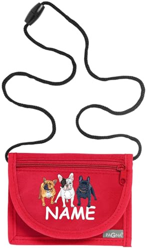 Kiwistar - Brustbeutel rot - Mops - 13 x 10 cm Geldbeutel zum umhängen - Geldbörse für Jungen & Mädchen mit Namen individuell personalisiert
