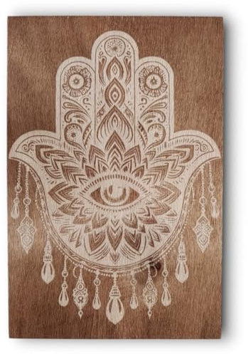 Wandbild Hand der Fatima aus Holz 30x20 cm | Schutzamulett, Positive Energie und Glück | Kunst für Wohnzimmer, Schlafzimmer, Flur, Meditations-, Yoga- und Entspannungsbereiche Zuhause