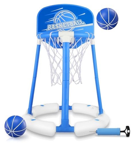 Charmofun Pool Basketballkorb, Pool Basketball Hoop Set, Basketballkorb für Wasser mit 2 Basketbälle und Luftpumpe, Schwimmende Basketballspiele Sommer Wasserspiel für Kinder und Erwachsene