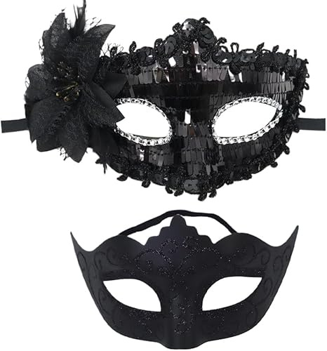 FDEETY Venezianische Maske Set Pailletten Blumen Augenmaske Glitzer Halbmaske Kostüm Zubehör Maskerade Ball Karneval