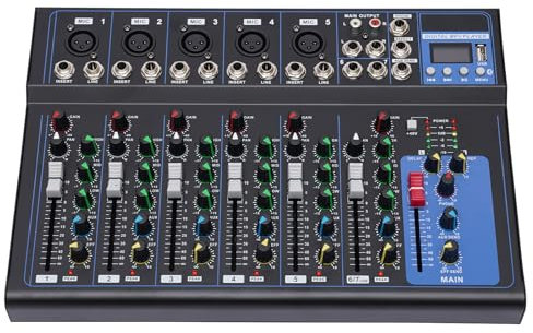 Live Mischpult Micfuns 7 Kanal Computerwiedergabe Phantomspeisung 33.5 * 23 * 4cm USB Aufnahme Tragbarer Mischpult Bluetooth Audio Konsole Verstärker für Aufnahmestudio DJ Mixer Konsole