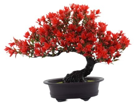 FLCPJGV Künstlicher Bonsai Baum als Dekoration, Kunstwerk für Fensterbank und Büro, Rot