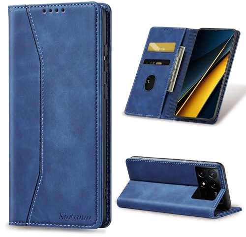 KIOTROUO Cover per Xiaomi POCO X6 Pro Custodia Portafoglio, Flip Libro [Slot Schede] Premium Pelle PU Wallet Case con Porta Carte Slot, Magnetica, Funzione, Cover Protettiva Antiurto, Blu