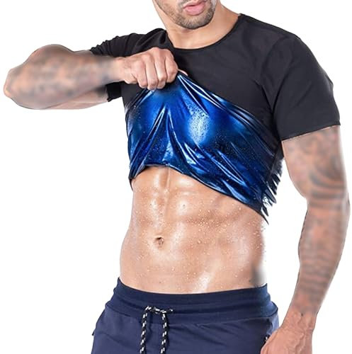 Uomo Sauna Sport Set T - Shirt Felpa Compressione T - Shirt Top Fitness Allenamento Uomini Forma Manica Corta, Nero , L