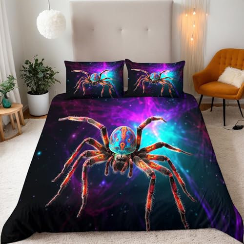 Generisch Spinnen, Tiere Bettwäsche 135X200Cm Kinder Junge Mädchen 3D Effekt Bettbezug Jugendliche Bettwäsche-Set Mikrofaser Bettbezug Mit Reißverschluss Und 2 Kissenbezug 80X80Cm