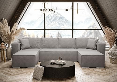 AXLIVING Grau Ecksofa U-Form mit Schlaffunktion Vinoria 327 cm