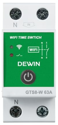 DEWIN WiFi Temporizador Inteligente, 2P CA 230V 63A Rele WiFi Interruptor Inteligente Tuya App Control Temporizador con Programación Instalación en Carril DIN GTS8-W
