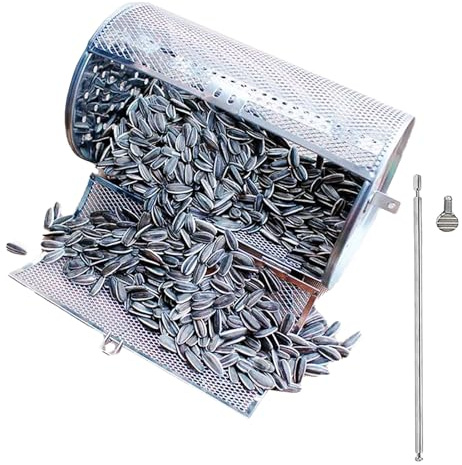 Rotating Grill Basket, Stainless Steel Bbq Basket, Multipurpose Roaster Drum, Heat-Resistant Build, Uniform Cooking Rotation, Outdoor Camping Baking Bbq Use, 5.51x9.06 Inches