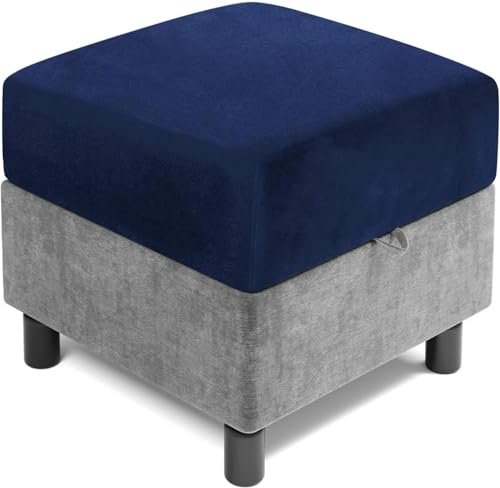 AQIGR Bezug für Hocker Quadratisch 40x40 50x50 Ottoman Hockerbezug 60x60 55x55 35x35 45x45 80x80 Samt Stretch Schonbezug mit Elastischer Unterseite(Marineblau,60 x 60 cm)