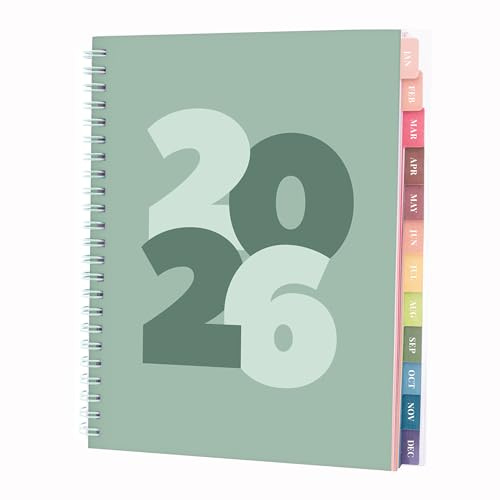 Rileys Agenda Journalier 2026, Planner 2026 Scolaire et Familial, Semainier et Planificateur Hebdomadaire Mensuel, Agenda Professionnel à Spirale pour Fille (Chunky, Vert, 20 x 15 cm, Allemand)