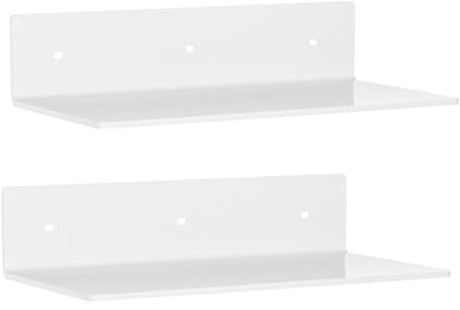 Uxsjakjsd Small Wall-Mounted Acrylic Floating Shelf Clear Storage Rack Decor for Bathroom Living Room White