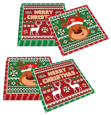 THXFUNAREA Weihnachten Servietten Tischdeko Weihnachtsservietten - 40 Stück Servietten Weihnachten Deko Geburtstag Rot Merry Christmas Napkins Weihnachts Tischdeko Papierservietten 33x33cm