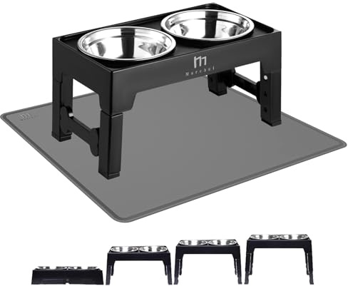 Marchul Raised Dog Bowls for Medium Large Dogs, 4 Height Adjustable Elevated Dog Bowls with 2 * 1200ML Stainless Steel Dogs Food Water Bowls & Mat, Dog Feeding Station with Stand (9cm/23cm/27cm/31cm)