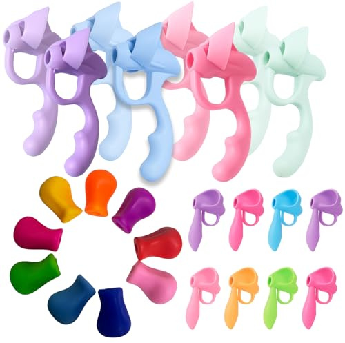24 Stück Schreibhilfe für Stift Kinder, Stifthalter Kinder Hilfe, Schreibhilfe, Weiche Schreibkorrekturhilfe mit Fünf-Finger- und Drei-Finger-Design, Ergonomischer Stiftgriff für Schreibanfänger
