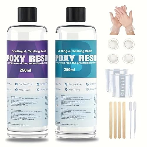 Uadme Epoxidharz Set, Resin 1: 1-Verhältnis, Epoxy Resin Transparent, Epoxidharz Selbstnivellierend für Alle Guss-, Beschichtungs- und Kunstprojekte (500ML)