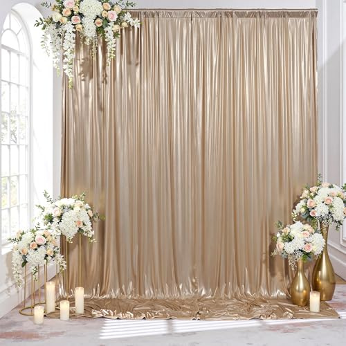 HTPER 3x3m Champagner Gold Glitzer Vorhang – 2 Stück 1,5x3M Faltenfreier Pailletten Hintergrund, Schimmernde Deko Stoff Vorhänge für Hochzeit, Geburtstag, Fotoshooting, Abschlussfeier