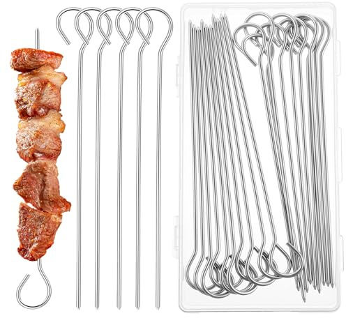 Schaschlikspieße Edelstahl 15cm Grillspieße Rouladennadeln 20 Stück | Wiederverwendbar Rostfreie Spieße Hitzebeständig Für BBQ, Kebab, Camping, Lagerfeuer
