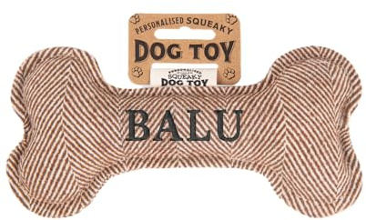 History & Heraldry Personalisiertes Quietschendes Hundespielzeug, Knochen Form, mit `Balu` Aufschrift, Stoffspielzeug für Hunde