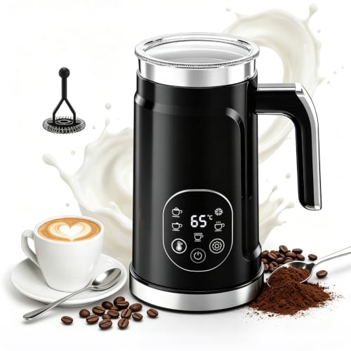 Milk Frother Electric 5-in-1, 300ml Automatic Milk Steamer and Heater | Hot & Cold Foam Maker with Touch Control, Quiet Milk Foamer for Latte Cappuccino Coffee Chocolate, Easy to Clean