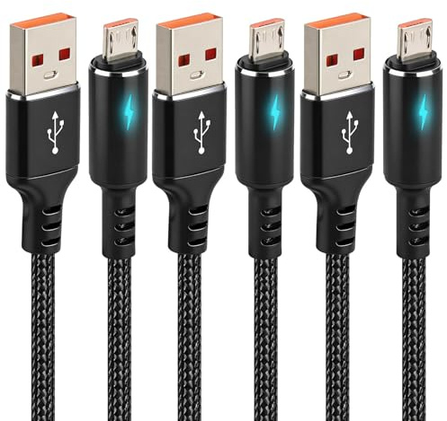 ZenithCove 3Pcs Micro USB Cable 1.2M, 2.4A High Speed Android Charger Cable | Nylon Braided USB to Micro USB Charging Breathing Light USB A to Micro Charger for PS4 Controller Xbox Galaxy S7 S6 Kindle