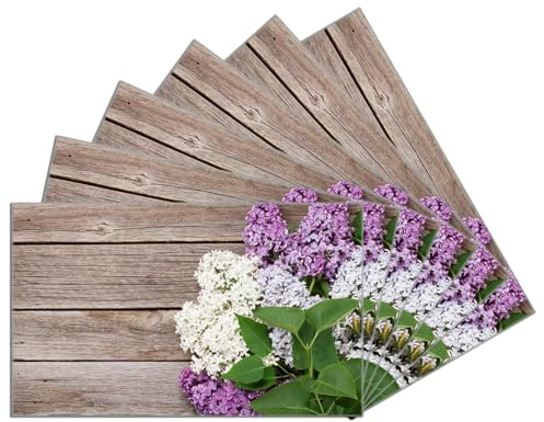 Wallario 6er Set Frühstücksbrettchen aus Glas, Glasunterlage, Glasbrettchen Fliederblüten auf Holz, Größe 14 x 23 cm, Sicherheitsglas