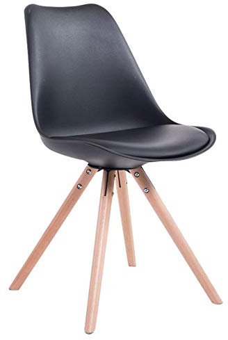 CLP Retro-Stuhl Toulouse Rund Mit Kunstlederbezug | Kunststoff-Lehnstuhl Mit Holzgestell, Farbe:schwarz, Gestell Farbe:Natur