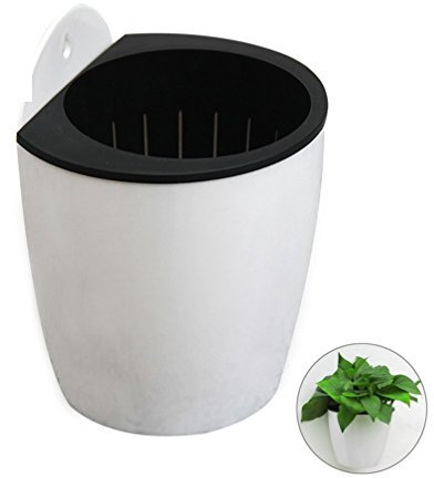 Tianfuheng Pots de fleurs à suspendre en plastique à arrosage automatique pour intérieur ou extérieur L Blanc/noir