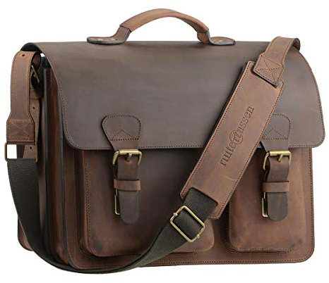 Ruitertassen Lehrertasche Leder Schultasche Aktentasche 2 Fächer Ranger braun Tasche für Schule Uni Beruf Damen und Herren