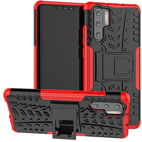 Yiakeng Handyhülle für Huawei P30 Pro Hülle, Doppelschicht Stoßfest Schlank Silikon 360 Grad Schutz Mit Ständer für Huawei P30 Pro (rot)