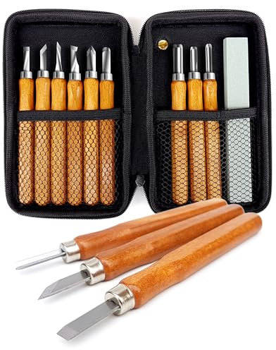 16-teiliges Set Holz Schnitzset Einsteiger SK5 Carbonstahl mit Schutzhülle und Schleifsteinen