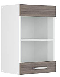 Vicco Armario de Cocina con Vidrio R-Line, Gris/Blanco, 40 cm