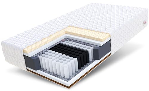 FDM FORGIA Taschenfederkernmatratze 100 x 200 cm 7-Zonen Matratze Kokos & Latex Einlage H3/H5 Mittelhart/Sehr Hart (70-130 kg) Höhe 20 cm Waschbarer Bezug Allergikergeeignet