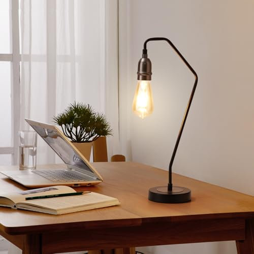 HARPER LIVING Retro Table Lamp, E27 Desk Lamp with 189cm Cable On/Off Switch, Black and Silver Finish, Plug-in Bedside Lamp for Living Room, Bedroom, Kitchen, Hallway, Hotel, B&B