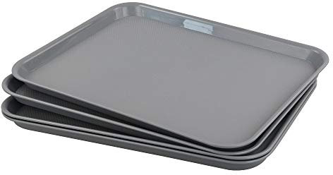Gloreen 4 Pack Retangular Serving Tray, Plastic Resturant Fast Food Trays, Grey