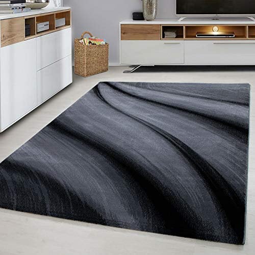 viceroy bedding Rug WAVES Modern Design Black Grey Charcoal Rugs Living Room Extra Large Size Soft Touch Short Pile Style Carpet Area Rugs Non Shedding (160cm x 230cm (5.5ft x 7.5ft))