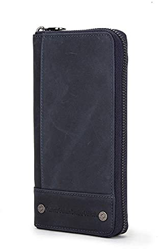 CONTACTS Portefeuille en Cuir de Grande capacité pour Hommes, Porte-Monnaie à Fermeture à glissière pour téléphone Portable, Pochette de Voyage d'affaires multifonctionnelle Bleu