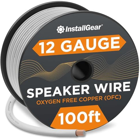 InstallGear 12 Gauge AWG Speaker Wire Cable (100ft - White) | White Speaker Cable | 12 Gauge Marine Wire for Outdoor, Automotive, and Marine