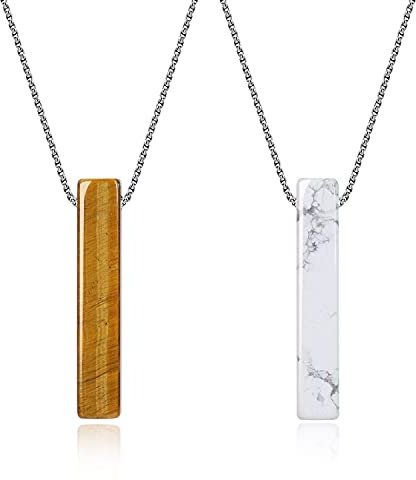 COAI Geschenkideen Freundschaft Ketten mit Love Bar Anhänger aus Tigerauge Howlith Yin Yang Glückskette