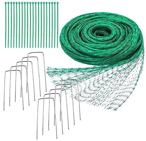 Garden Netting, Garden Netting for Plants Fruit Veg Patch Grass Seeds, Pond Netting Cover Anti Bird Netting Kit with 20 pcs Nylon Cable Ties and 10 pcs U-Shaped Pegs
