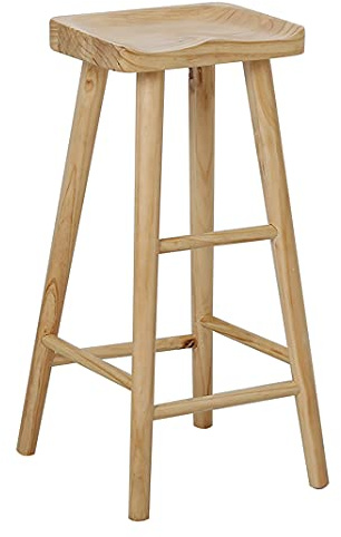 URINGO Wooden Saddle Seat Retro Chair Wooden Chair Simple Dining Chair without Backrest Made Old Household Stool, 30 In Barstool with Ladder Base - Set of 2