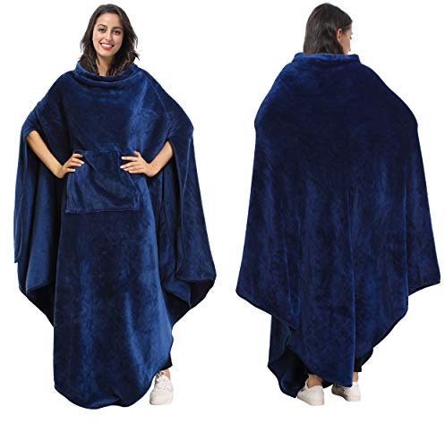 Catalonia Classy tragbarer Decken-Poncho für Erwachsene, Damen, Herren, Reise-Wickel-Umhang mit Tasche | Warm, weich, gemütlich, kuschelig, keine Ärmel, die ganze Saison