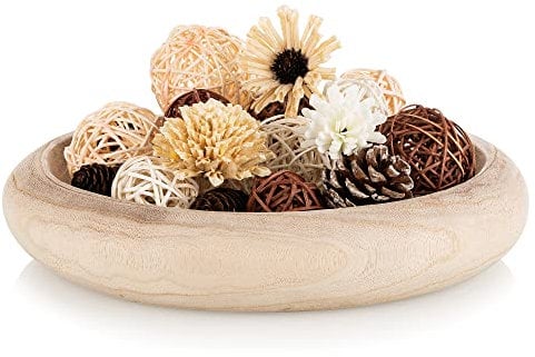 Hanobe Decoratif Bol en Bois: Rond Plateau de Service Vide Poche Entree Bois Table Deco Rustique Petit Bols Coupelle Decorative pour Maison de Table