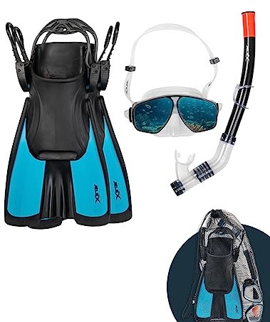 JELEX Deepsea Schnorchel Set mit Flossen (44-48, Blau)