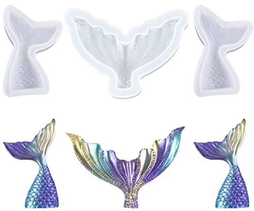 Nifocc 3 moldes de resina epoxi con cola de sirena, molde de cola de pez, molde de fundición de cristal, molde de fundición 3D con temática del océano, molde de silicona para manualidades, llaveros,