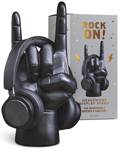 Luckies of London | Rock On Headphone Stand | Headset Stand & Headphone Holder | Headset Holder for Gaming Desk Decor | Desk Accessories for Men | Hand Jewelry Display Or Headphone Hanger | Black